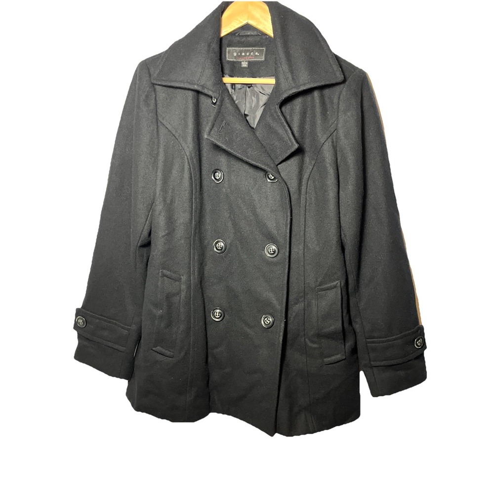 Giacca Women's Pea Coat‎ Black Wool Blend Size Large